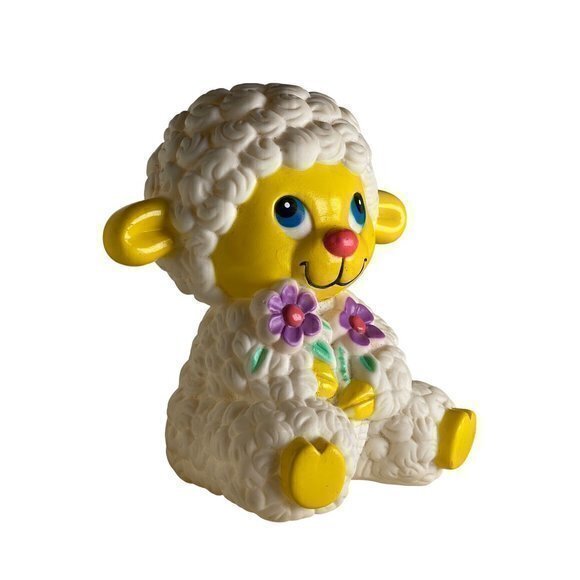 SALE Vintage 1985 Shelcore Squeeze-a-Mals Rubber Squeaky Baby Lamb/Sheep 5.25" - Picture 1 of 8